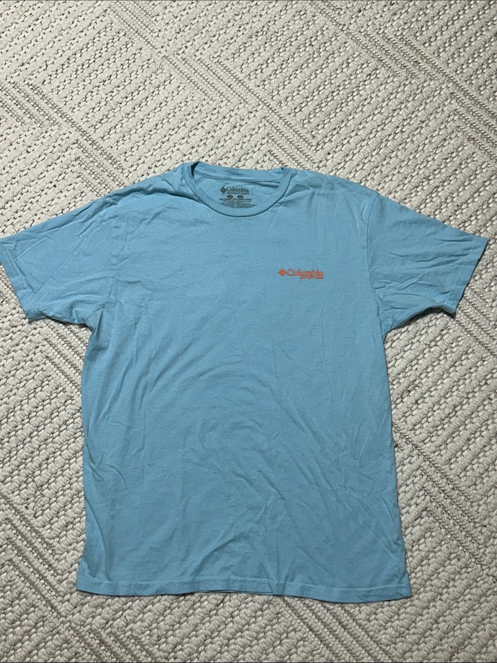 Columbia Light Blue Crew Neck Short Sleeve Tee with Coral Logo